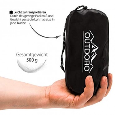 Outdoro aufblasbare Luftmatratze Ultra-leicht kleines Packmaß & faltbar ideal für Camping & Outdoor Isomatte