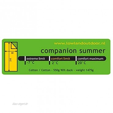 LOWLAND OUTDOOR Companion Summer Daunen Deckenschlafsack Grün 210x80 cm