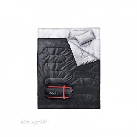 Ohuhu Doppelschlafsack Schlafsack 220 x 150cm Erwachsene Deckenschlafsack mit 2 Gratis Kissen und eine Tragetasche Vier Doppel Zippern Angenehme Temperatur für Outdoor Camping