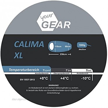 your GEAR Campingschlafsack Calima XXL -10°C extrem breiter Ellipsen-Schlafsack 230x110cm mit Kapuze Blau Grau