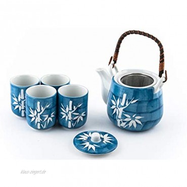 Japanische Glückskatze Maneki Neko Tee-Set Keramik Teekanne mit Rattangriff und 4 Teetassen
