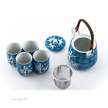 Japanische Glückskatze Maneki Neko Tee-Set Keramik Teekanne mit Rattangriff und 4 Teetassen