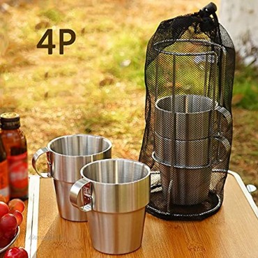 WOOLIY Edelstahl-Kaffeetassen Von 4 Double-Layer Insulated Kaffeetassen Mit Einem Stand Und Eine Tasche Für Grillparty Im Freien Camping Kaffee