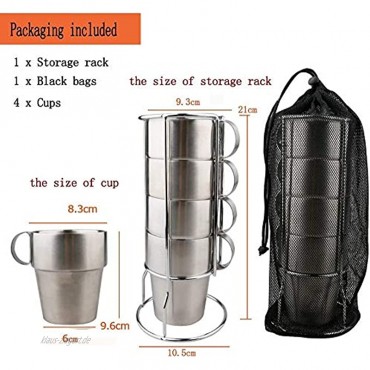 WOOLIY Edelstahl-Kaffeetassen Von 4 Double-Layer Insulated Kaffeetassen Mit Einem Stand Und Eine Tasche Für Grillparty Im Freien Camping Kaffee