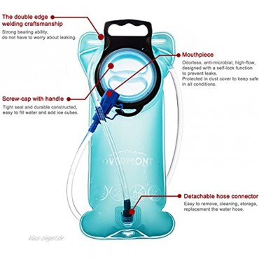 Overmont Trinkbeutel Trinkblase BPA-frei Trinkrucksack mit Schlauch für Outdoor Aktivitäten wie Wandern Radfahren Laufen Camping 2I Blau