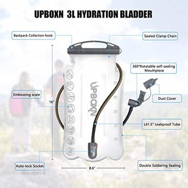 UPBOXN Trinkblase 3L Wasserreservoir BPA-frei auslaufsicher Wasserspeicher-Blase geschmacksfreier Trinkrucksack Ersatz für Outdoor Wandern Camping Radfahren Rucksackreisen