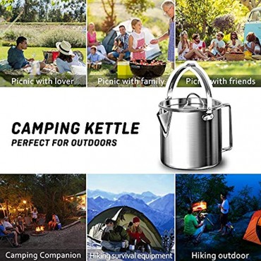 TOOGOO Au？en Camping Wasserkocher Edelstahl Koch Kessel 1.2L Leichtegewicht Kompakte Camping Topf Für Wandern Backpacking Picknick