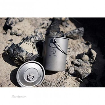 Valtcan Trinkbecher 900 ml Titan für Rucksackreisen Camping offenes Feuer mit Deckel und Beutelbeutel