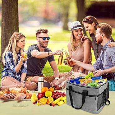 Furuix Kühlboxen für Lebensmittel 33 Liter Faltbare Picknick-Kühltasche One-Shoulder-Handtasche großer tragbarer Picknick- Reise- Büro- Schul- Strand-Eisbeutel grau
