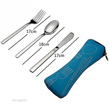 tableware-GQ besteck Einlage,Camping Besteckset für 1 3-teiliges Reisebesteck mit blauem Etui