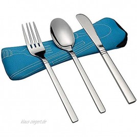 tableware-GQ besteck Einlage,Camping Besteckset für 1 3-teiliges Reisebesteck mit blauem Etui