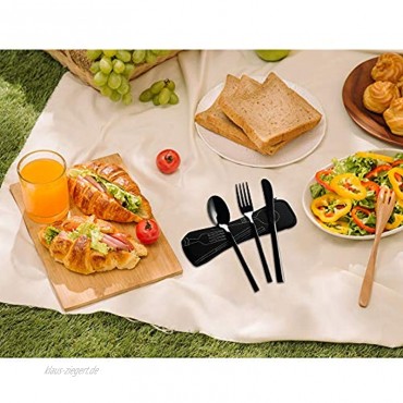 Tstorage Edelstahlbesteck für Camping Outdoor Reise Picknick mit einer Schwarzen Tasche 3 Stück für 1 Person